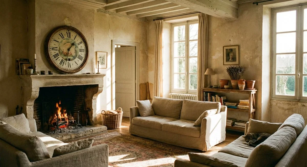 Espace de vie avec horloge